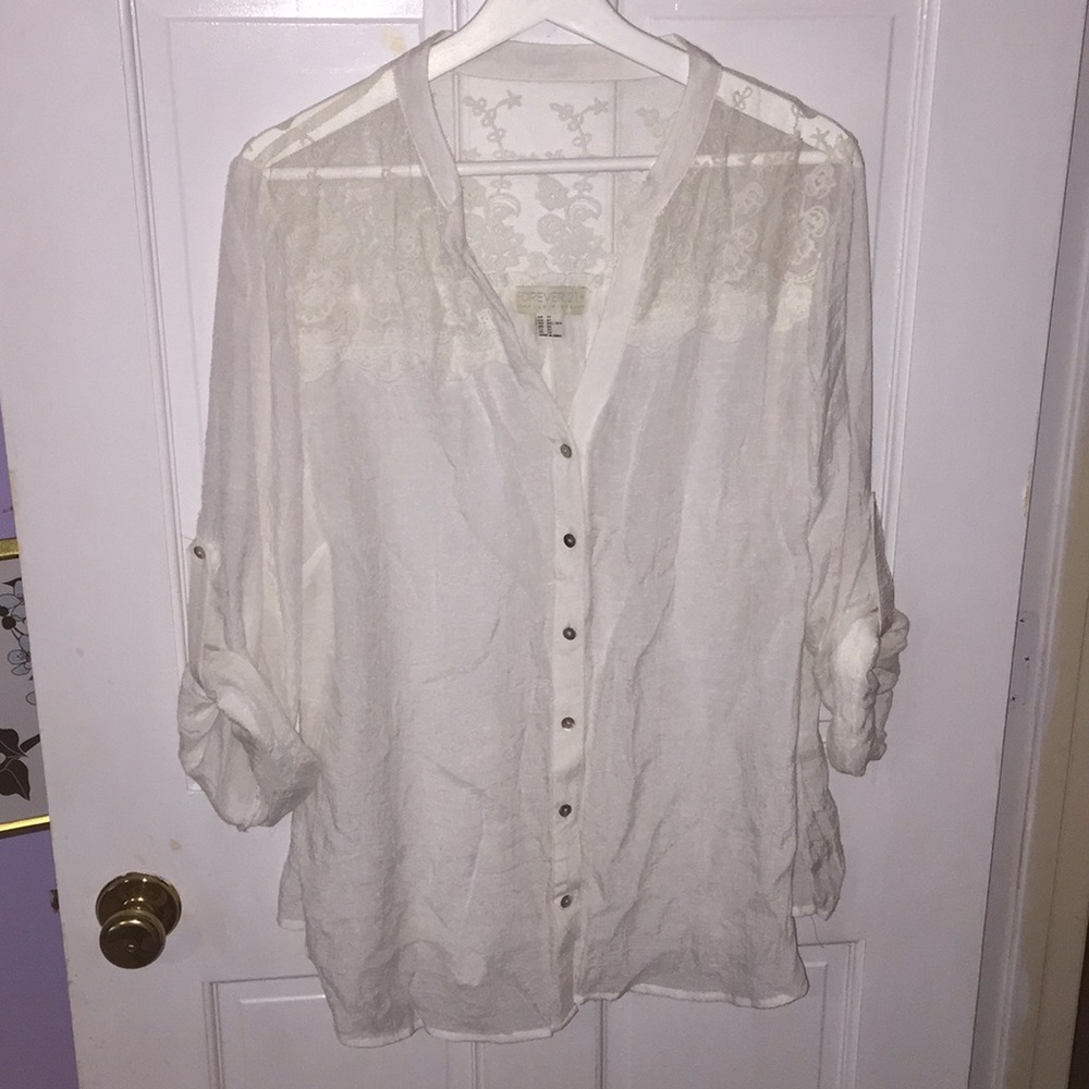Button up blouse with lace detail